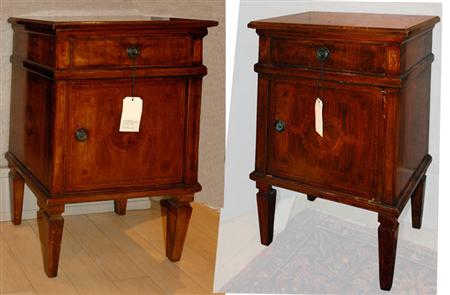 Appraisal: Companion Pair of Italian Marquetry Inlaid Walnut Bedside Cabinets Estimate