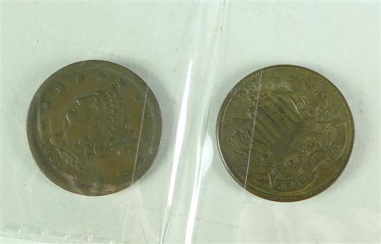 Appraisal: Two Very Collectable Obsolete Coins Coronet Half Cent VF almost