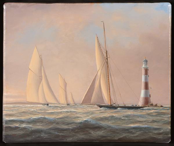 Appraisal: Timothy Franklin Ross Thompson British born Sailing near a lighthouse