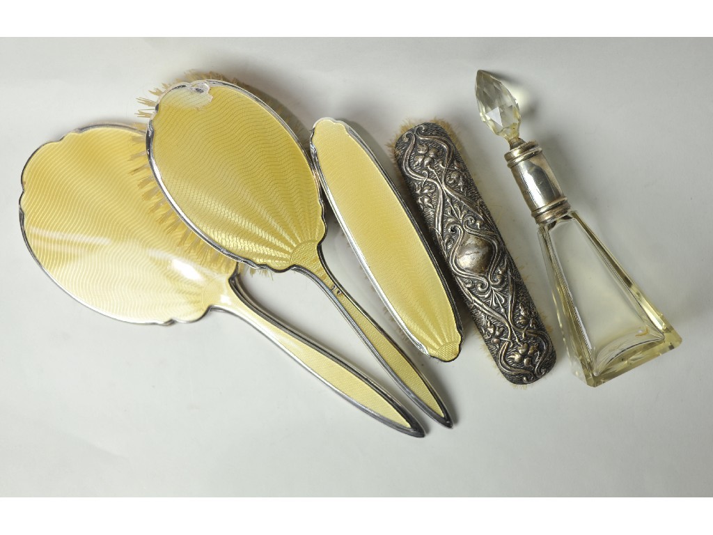 Appraisal: Lot comprising enamel dressing table set brush and a scent