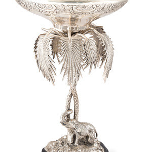 Appraisal: A Silverplated Compote with Elephant and Palms th Century Height