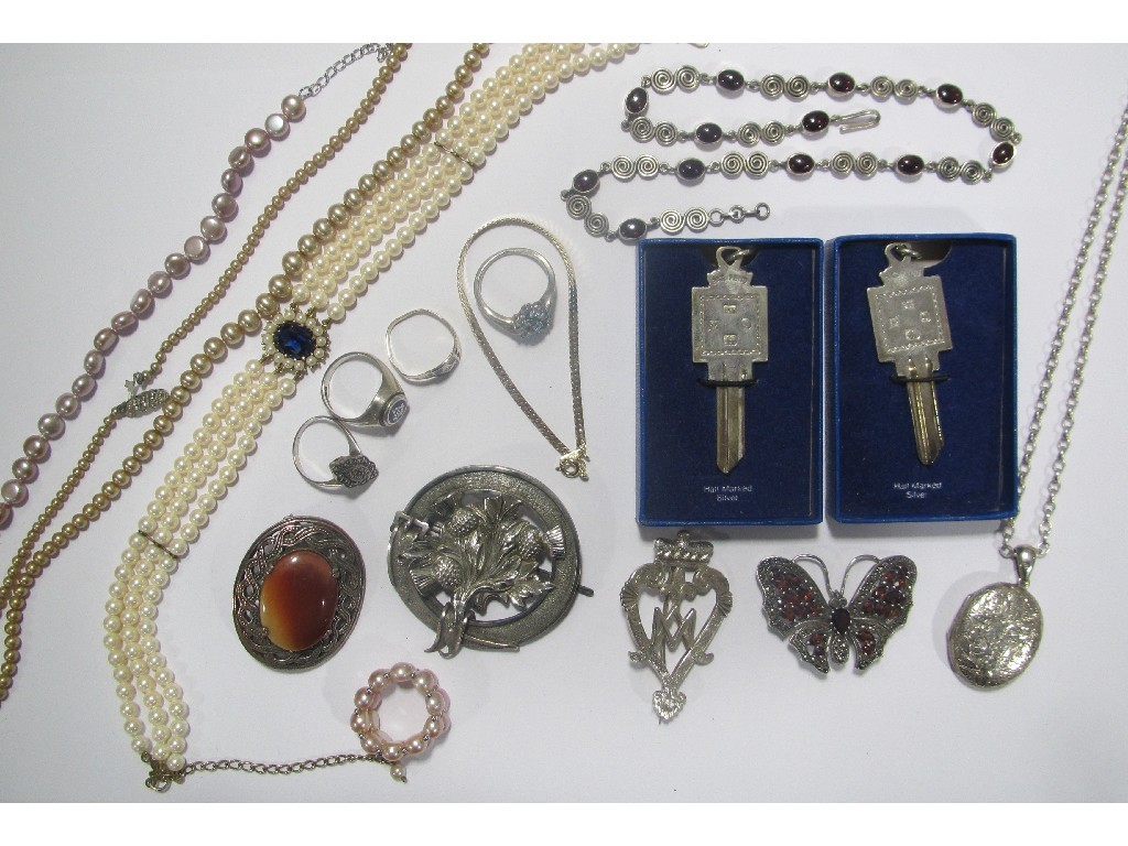 Appraisal: Lot of mostly silver pieces to include garnet butterfly brooch