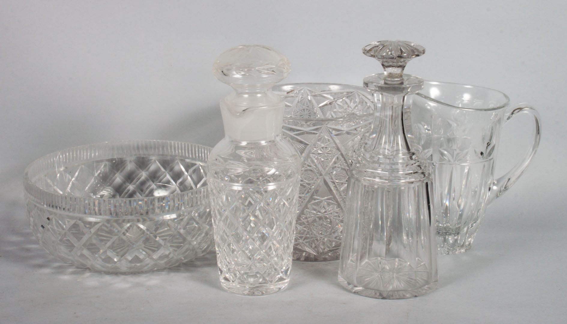 Appraisal: Assorted cut and pressed glass table articles including Waterford decanter