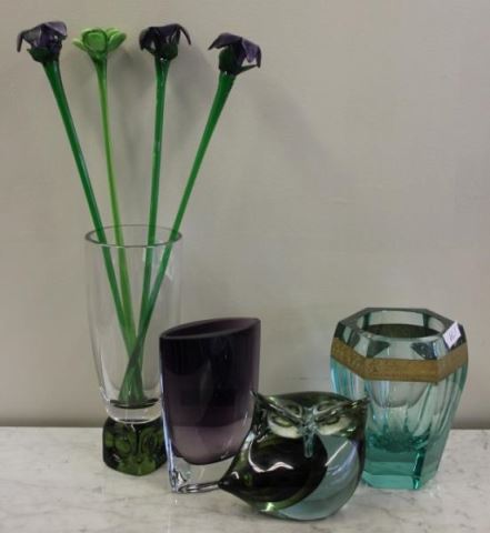 Appraisal: Art Glass Lot Includes a vase glass flowers a Moser