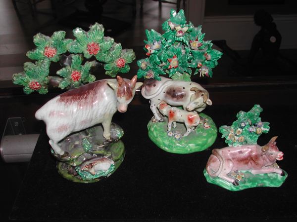 Appraisal: Collection of Three Good Staffordshire Pottery Bocage Animals consisting of