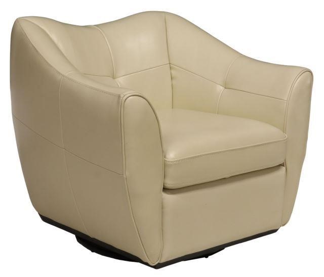 Appraisal: Contemporary armchair late th c in white stitched leather upholstery