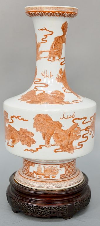 Appraisal: Chinese porcelain vase having underglazed iron red painted Buddhist lion