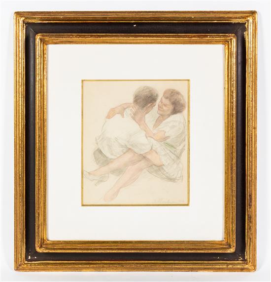 Appraisal: Sale Lot Odilon Roche French - Les Amoureux watercolor and