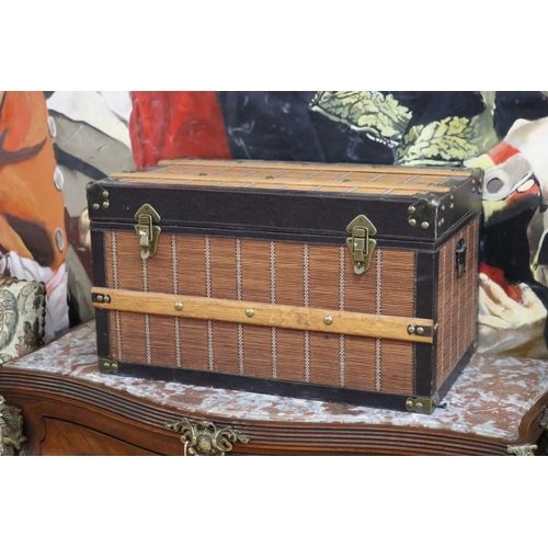 Appraisal: Antique style modern trunk applied cane and leather approx cm