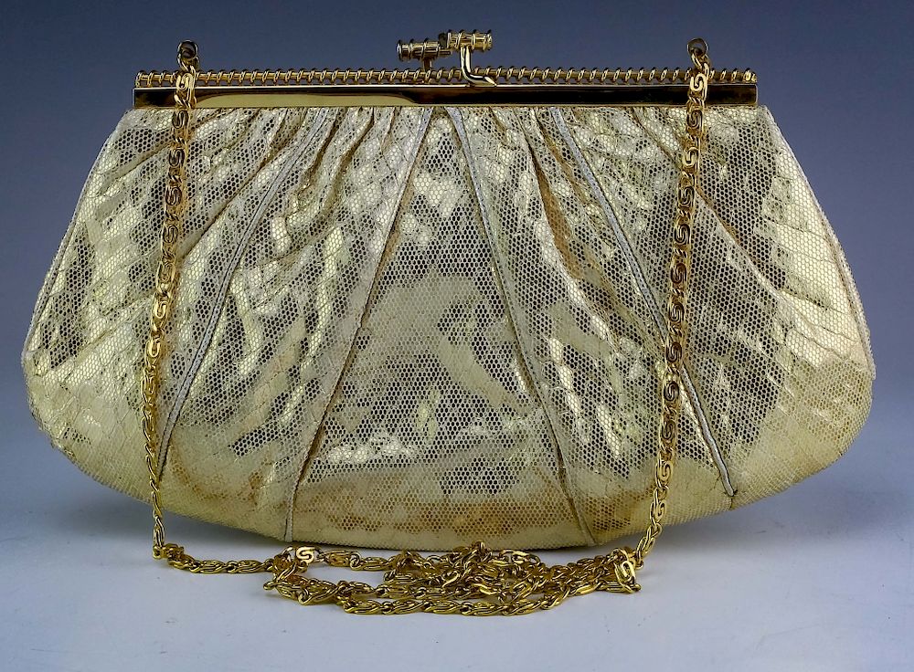 Appraisal: Judith Leiber Minaudiere Snake Skin Clutch Handbag Vintage Judith Leiber