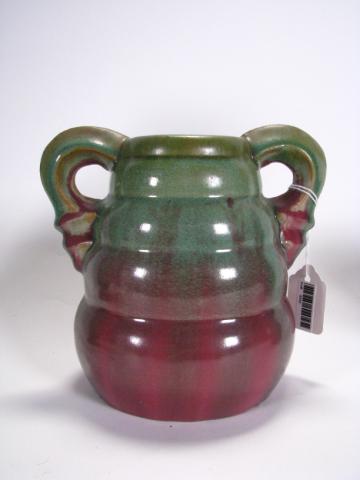 Appraisal: Fulper pottery 'beehive' form double-handled vase two-tone green and maroon