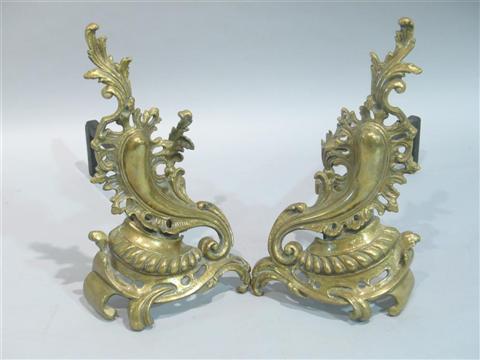 Appraisal: PAIR OF LOUIS XV STYLE GILT BRONZE ANDRIONS Each formed