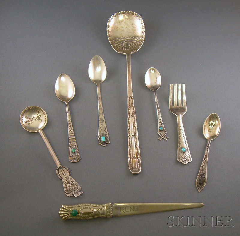 Appraisal: Eight Southwest Silver Items one large and five small spoons