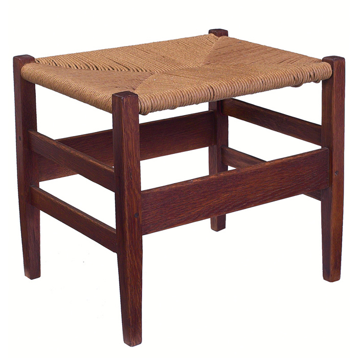 Appraisal: Gustav Stickley footstool replaced rush seat on four tapered legs