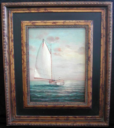 Appraisal: American School st Century Sailboat at Dusk oil on canvas