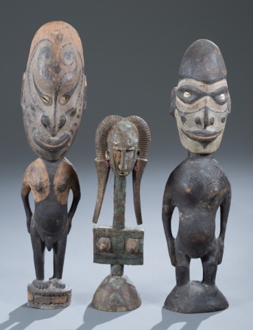 Appraisal: Three Carved African Standing Tribal Figures Largest H x W