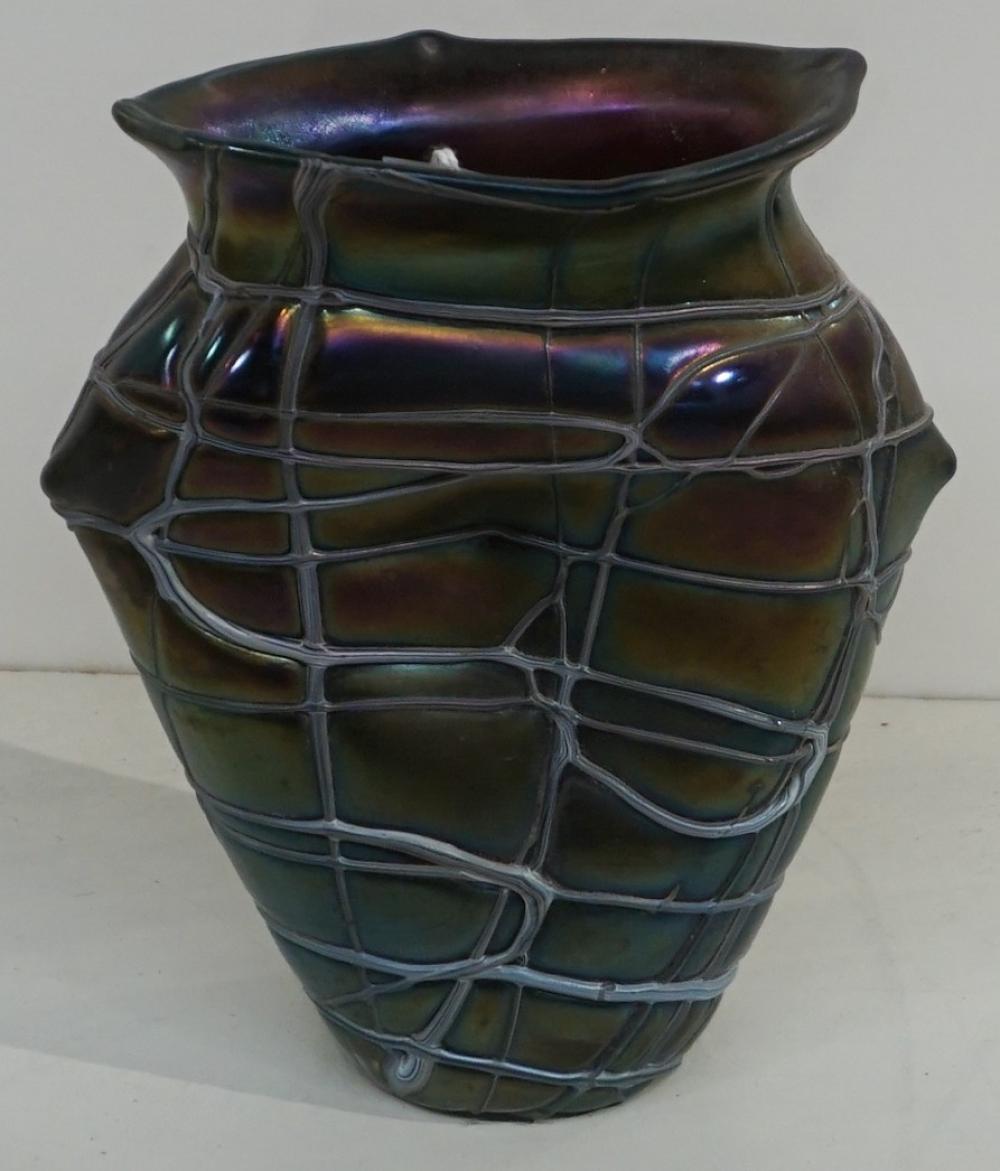 Appraisal: ART NOUVEAU STYLE IRIDESCENT GLASS VASE H IN CM Art