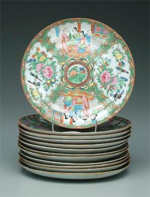 Appraisal: Twelve Chinese famille rose plates rose medallion style th century