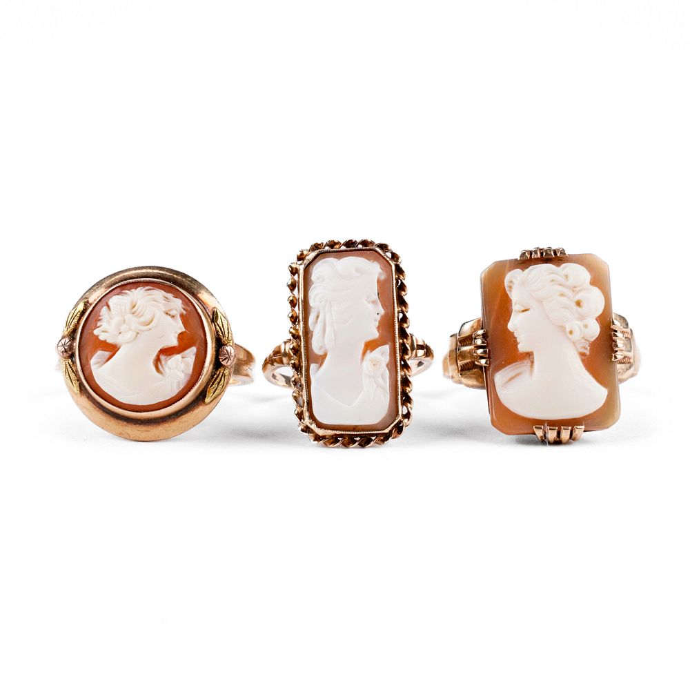 Appraisal: Grp Carved Cameo Gold Rings Group of three hand carved