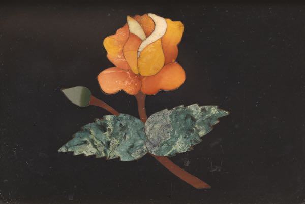 Appraisal: PIETRA DURA PLAQUE x Pietra dura plaque of a rose