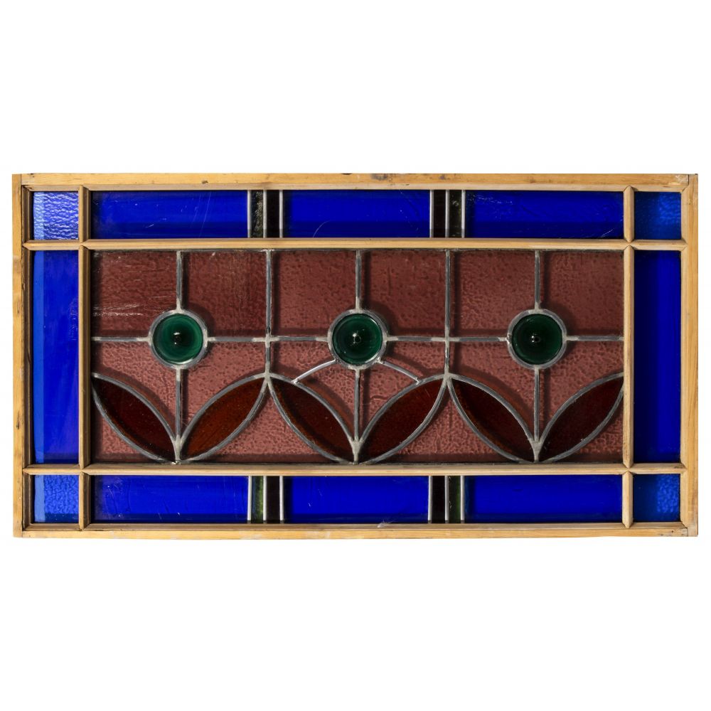 Appraisal: STAINED GLASS PANELCentral leaded panel consisting of shields of aubergine