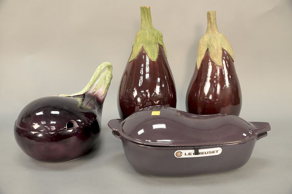 Appraisal: Group of four eggplant form pieces to include Fitz and