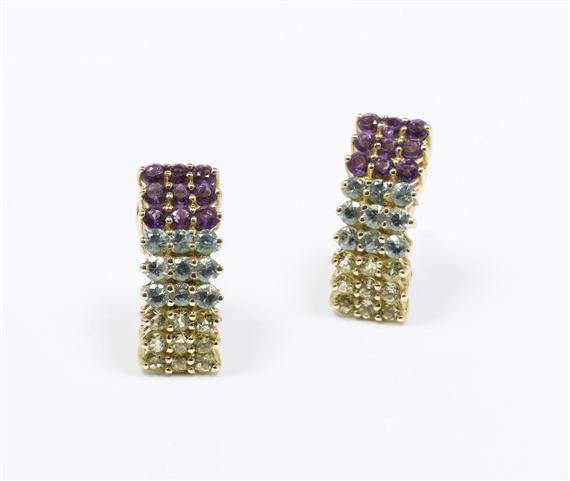 Appraisal: GEMSTONE EAR CLIPS Yellow gold Fancy half-creoles with studs and