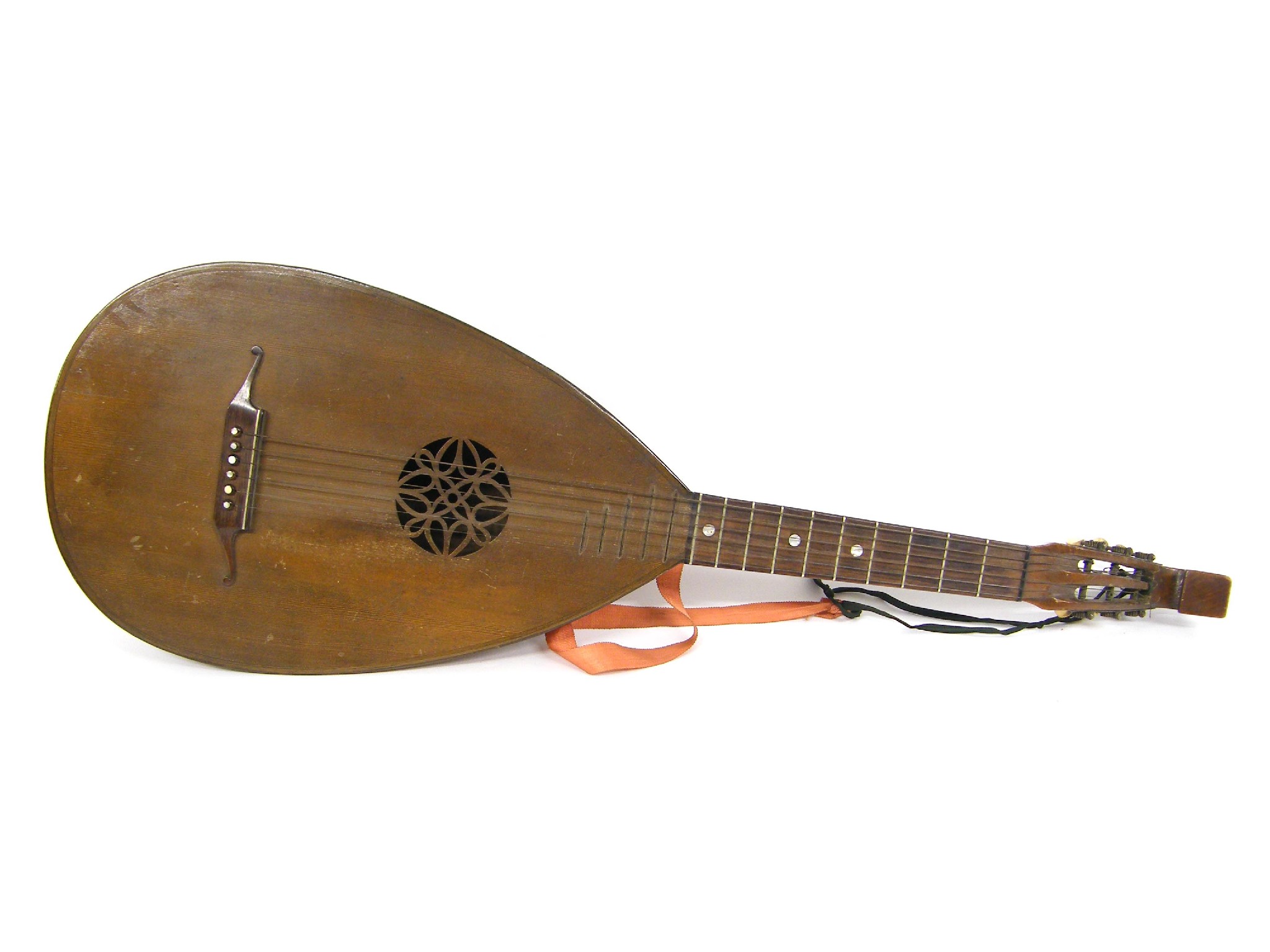 Appraisal: Early th century lute guitar with open sickle head multi-banded