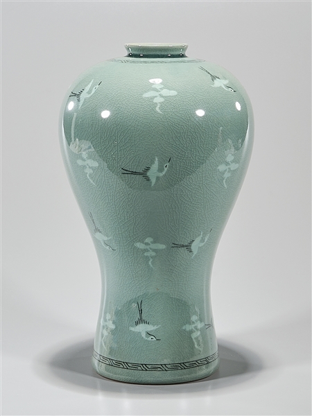 Appraisal: Korean celadon glazed vase with cranes motif mark to base