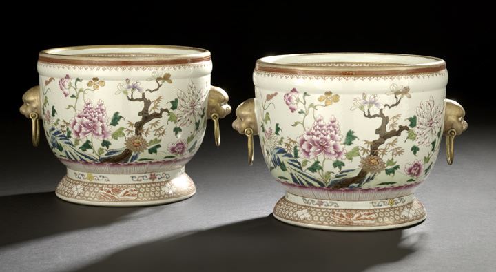 Appraisal: Pair of Chinese Export Porcelain Footed Cachepots first half th