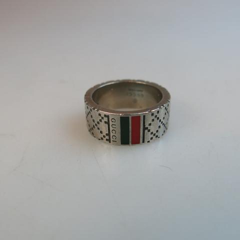 Appraisal: Gucci Sterling Silver Diamantissma RIng decorated with red and green