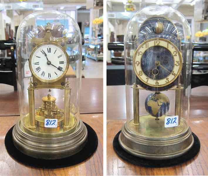 Appraisal: TWO GERMAN GLASS DOMED ANNIVERSARY CLOCKS Gustav Becker -day with