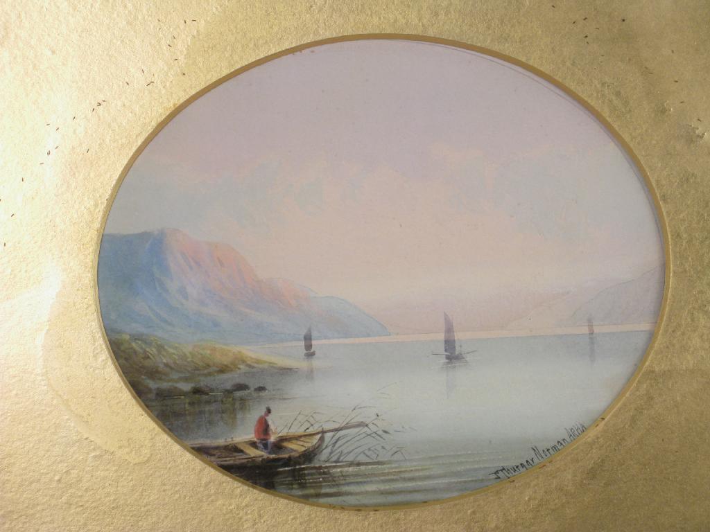 Appraisal: J THURGA NORMAN ARHA Lake Landscapes with sailing Vessels oval