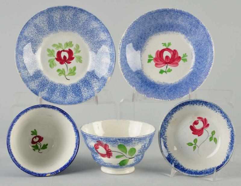 Appraisal: Lot of Period Spatterware Pieces Description All in blue Adam's