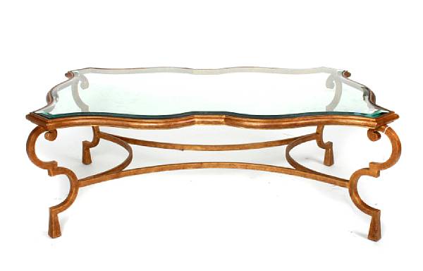 Appraisal: A contemporary glass and gilt metal coffee table Murray's Iron