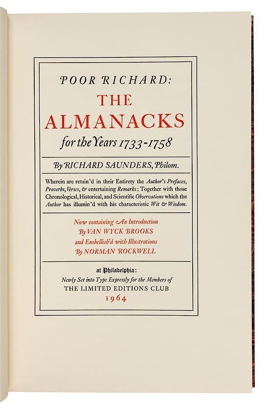 Appraisal: LIMITED EDITIONS CLUB FRANKLIN Benjamin Poor Richard The Almanacks for