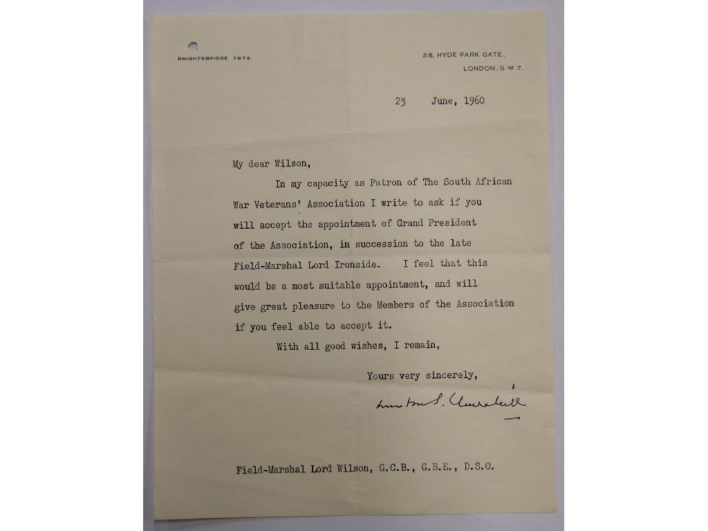 Appraisal: Churchill Winston S - a typed letter signed Winston S