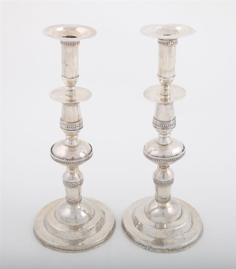 Appraisal: PAIR OF LATIN AMERICAN SILVER CANDLESTICKS AND AN NINE-SIDED BASIN