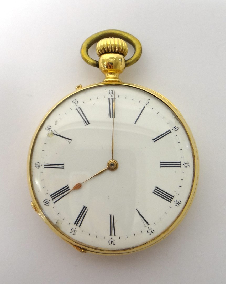 Appraisal: A gold cased keyless wind openfaced pocket watch with an