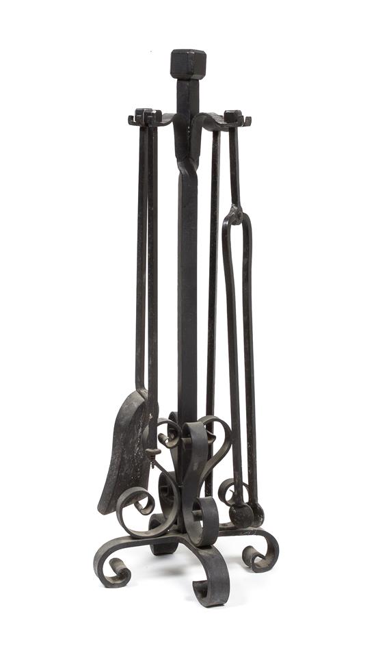 Appraisal: Sale Lot A Wrought Iron Fireplace Tool Set th century