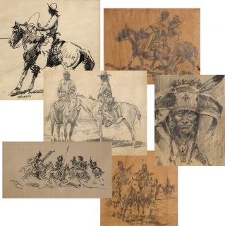 Appraisal: Edward Borein Group of six works depicting Indians and cowboys