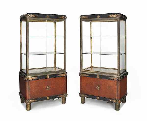 Appraisal: Pair of classical style burl veneer ebonized and gilt display