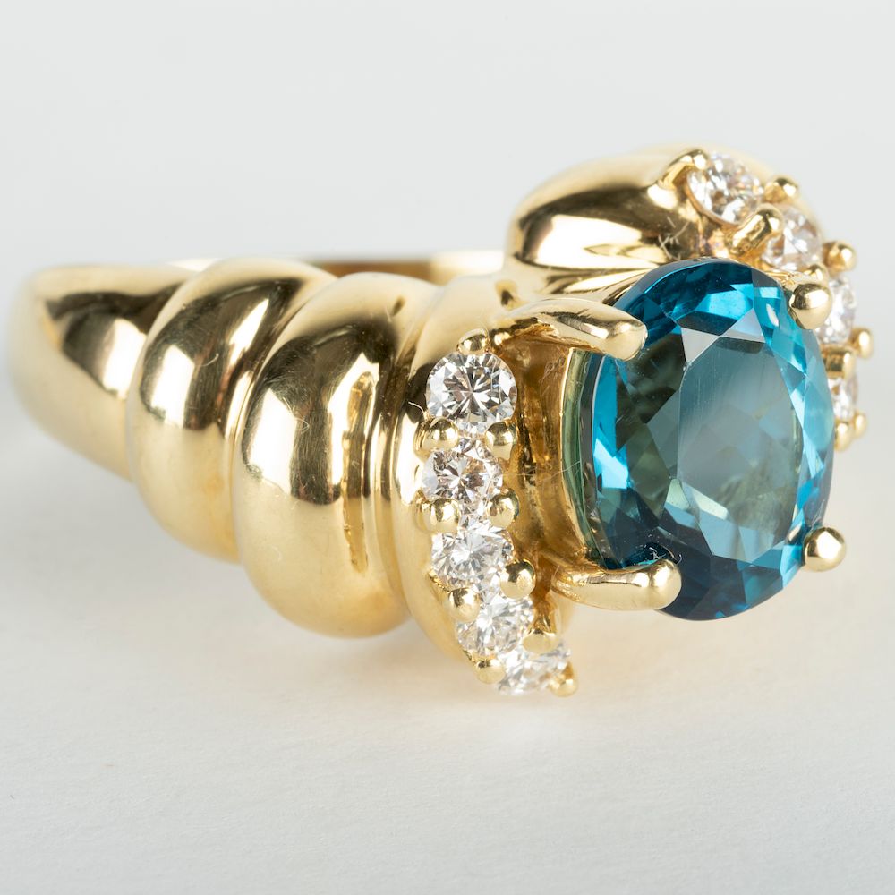 Appraisal: k Gold Blue Topaz and Diamond Ring k Gold Blue