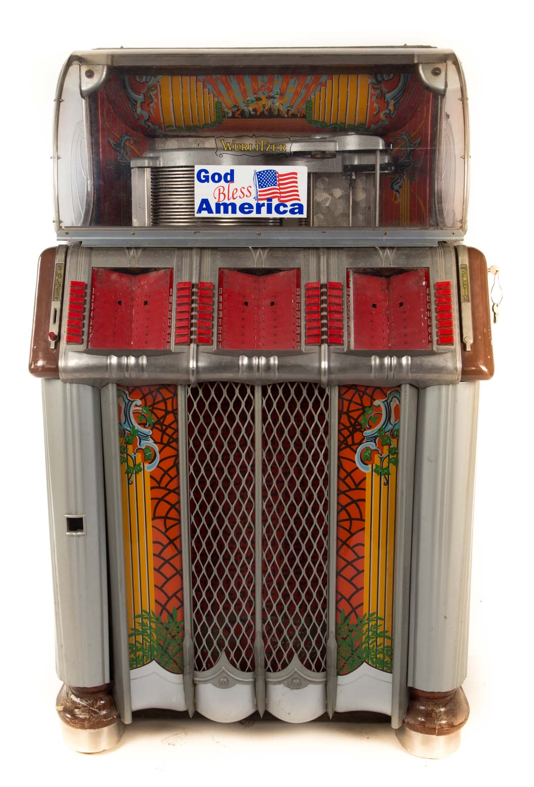 Appraisal: Wurlitzer Model jukebox plays rpm records oak case with painted