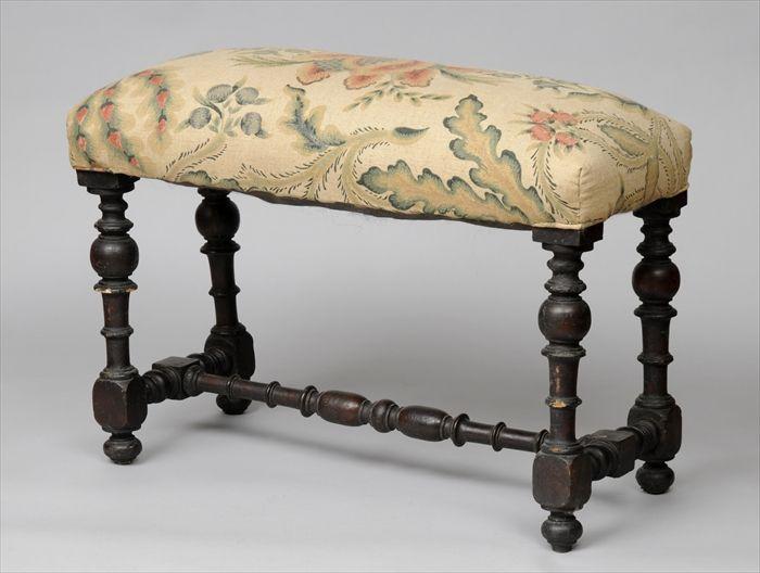 Appraisal: PROVINCIAL LOUIS XV FRUITWOOD STOOL The rectangular upholstered seat over