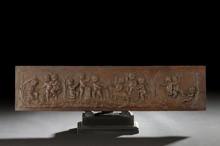 Appraisal: Attractive French Carved Oak Panel of Putti Enjoying the Four