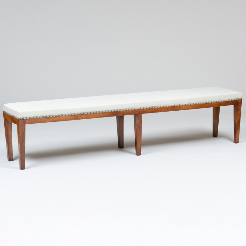 Appraisal: Directoire Provincial Walnut and Linen Upholstered Window Bench x ft