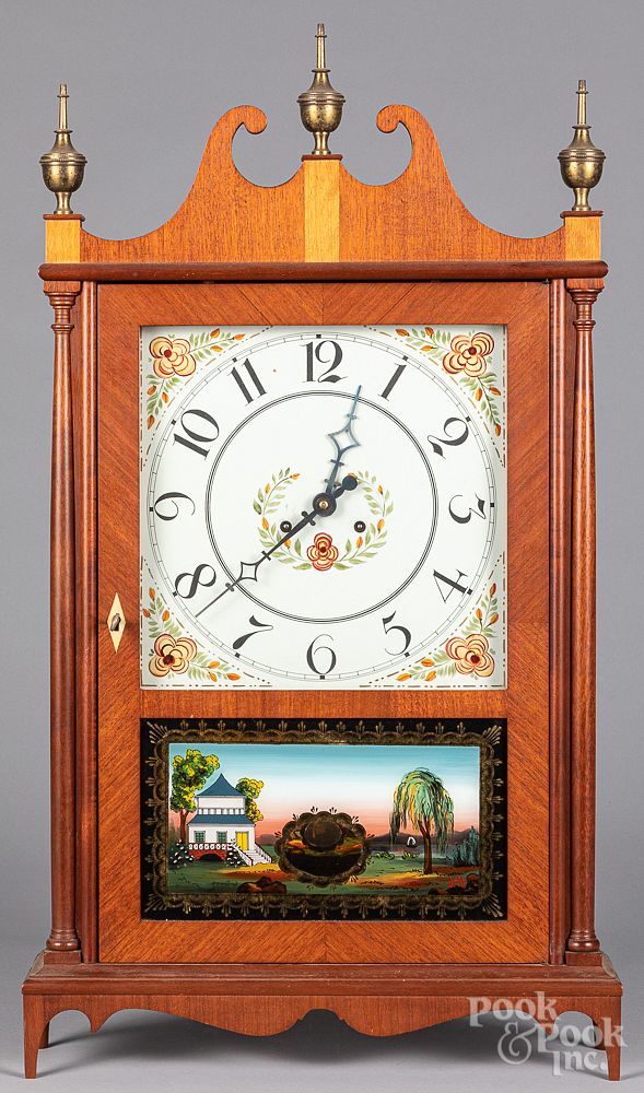 Appraisal: Elmer Stennes mahogany pillar and scroll clock Elmer Stennes Federal