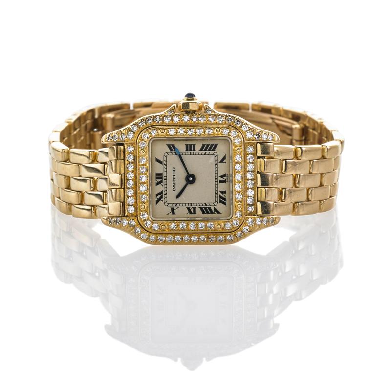 Appraisal: CARTIER PANTHERE LADIES K GOLD DIAMOND WATCH quartz movement cream