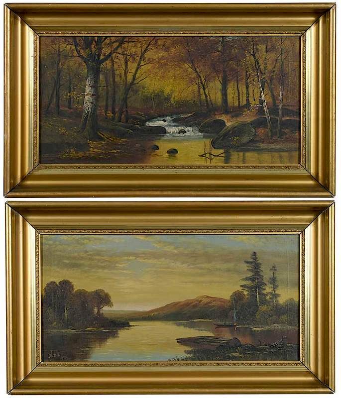 Appraisal: American School Early th century Two landscapes both signed oil